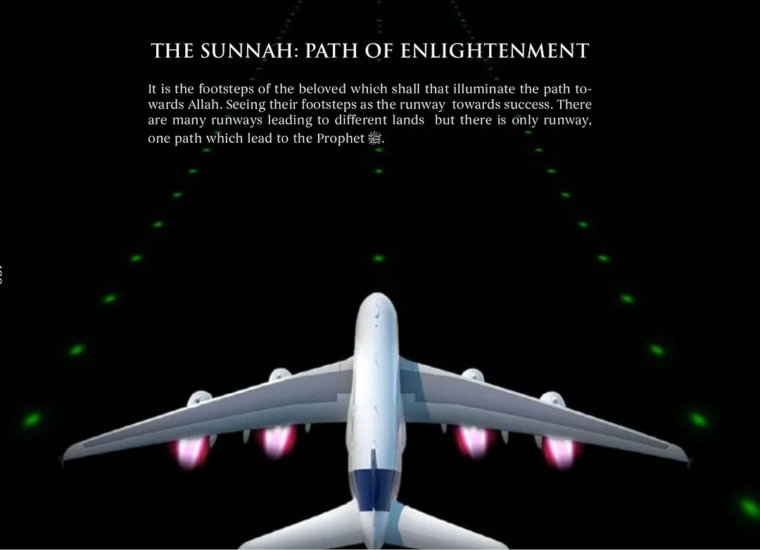 A runway at night lit by rows of green approach lights, an airliner seen from behind with engines glowing