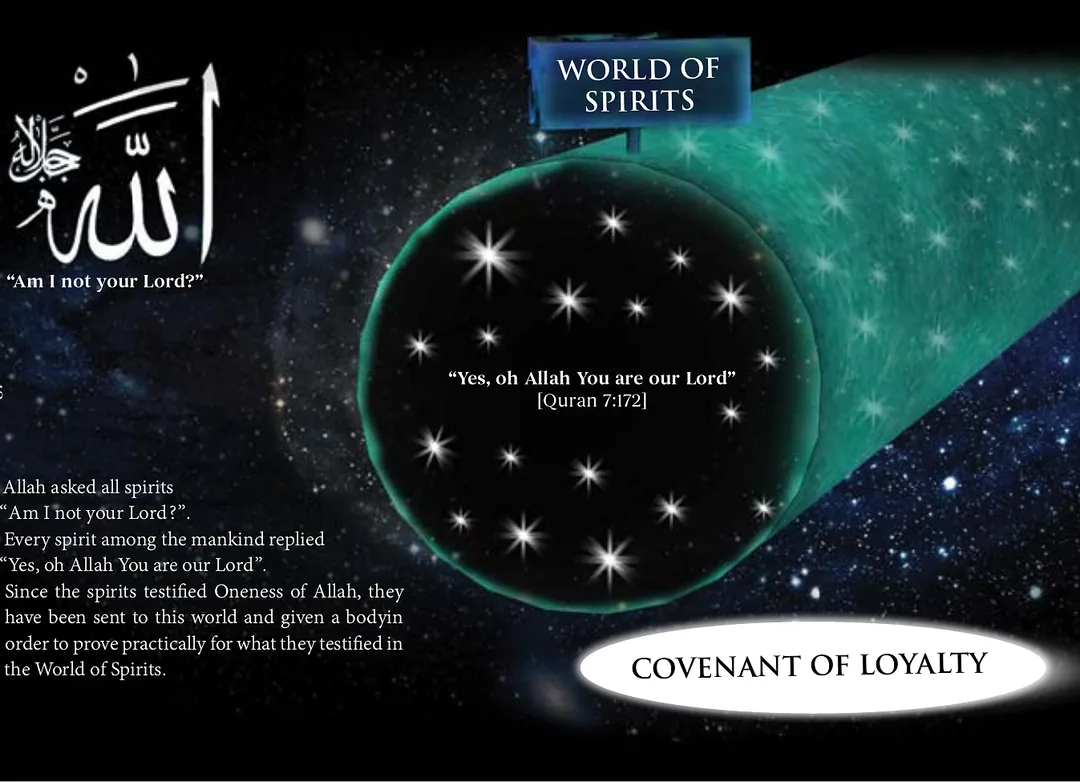 A vast luminous green tunnel opening out of deep space, filled with points of light representing the assembled spirits, signposted the World of Spirits